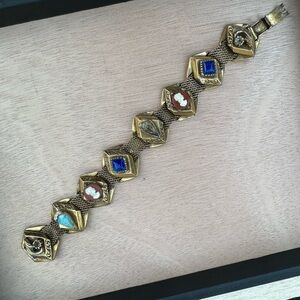 Super Vintage Elegant Gold Filled and Multi Colored Women's Bracelet 7inch